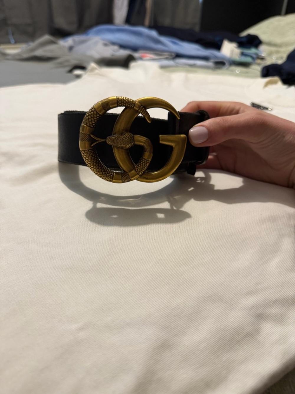 Gucci Men’s Double G Belt with Snake Buckle Adjustable - Black - Picture 2 of 7